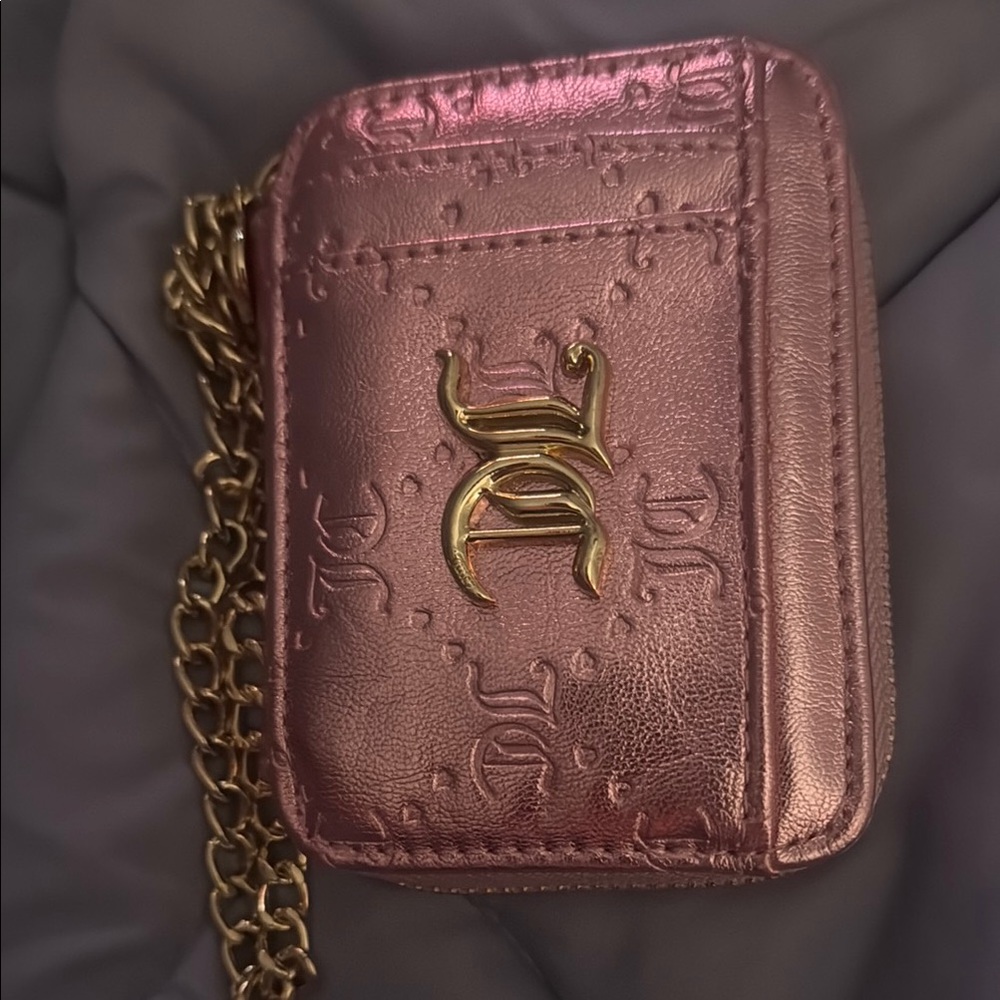 Pink Embossed Mini Bag with Gold Chain